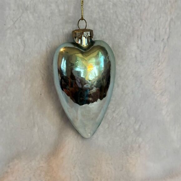 Vintage Heart-Shaped Silver and Red Glass hand painted Holiday Ornament - Picture 3 of 3